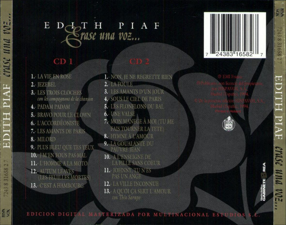 Edith Piaf  Erase Una Voz : Back